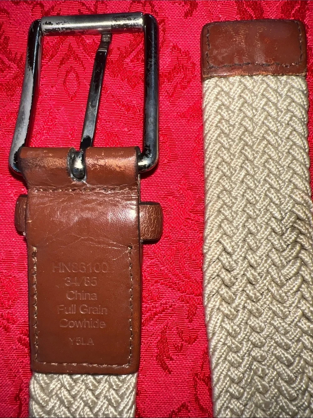 Original Penguin Men’s Tan Braided Woven Belt Size 34 Leather Trim
